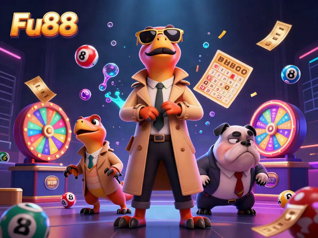 Engage in a thrilling experience with Fu88 highlighted by colorful lottery elements in a dynamic casino setting.