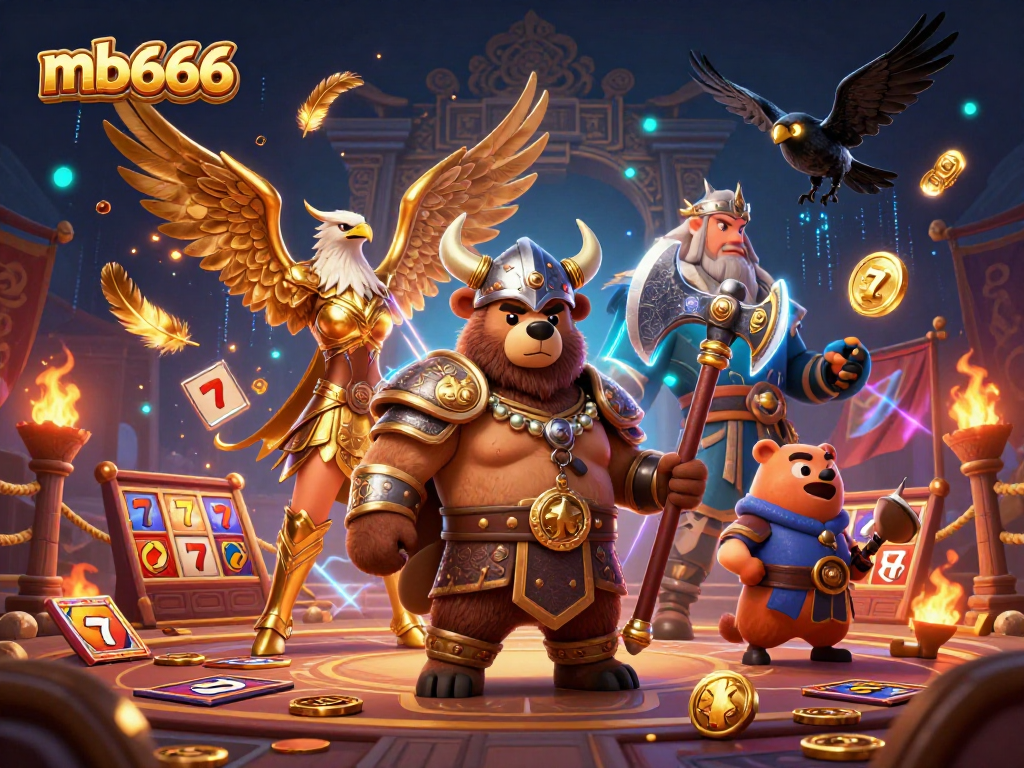 Join the excitement with mb666 in this vibrant 3D illustration showcasing thrilling casino action.
