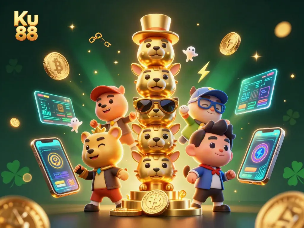 Engage with the thrilling gaming experience at Ku 88 with vibrant casino elements and dynamic totem art.