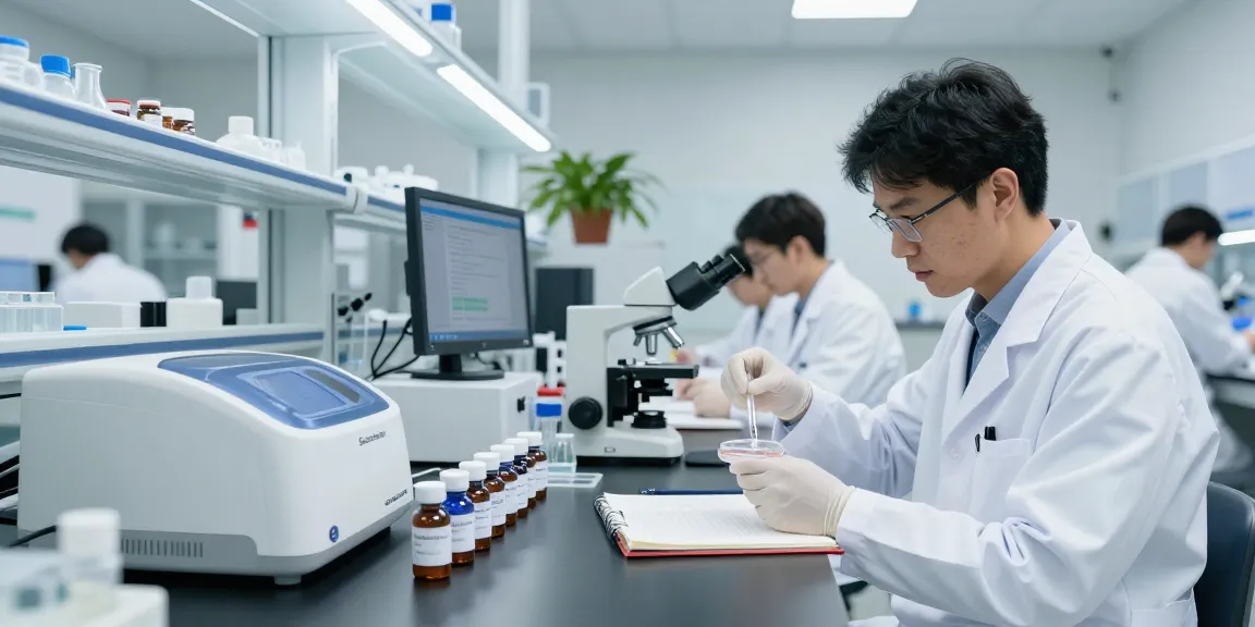 Scientist researching SwissChems peptides in a modern laboratory.