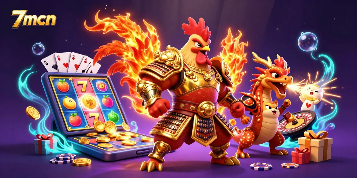 Experience thrilling gaming excitement at 7mcn with cartoon warriors and casino vibes!