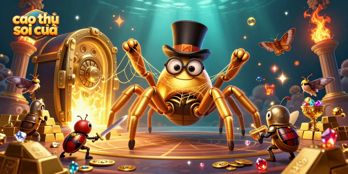 Engage with the captivating cao thủ soi cầu world through an adventurous scene featuring a giant golden tarantula and brave beetle knight.