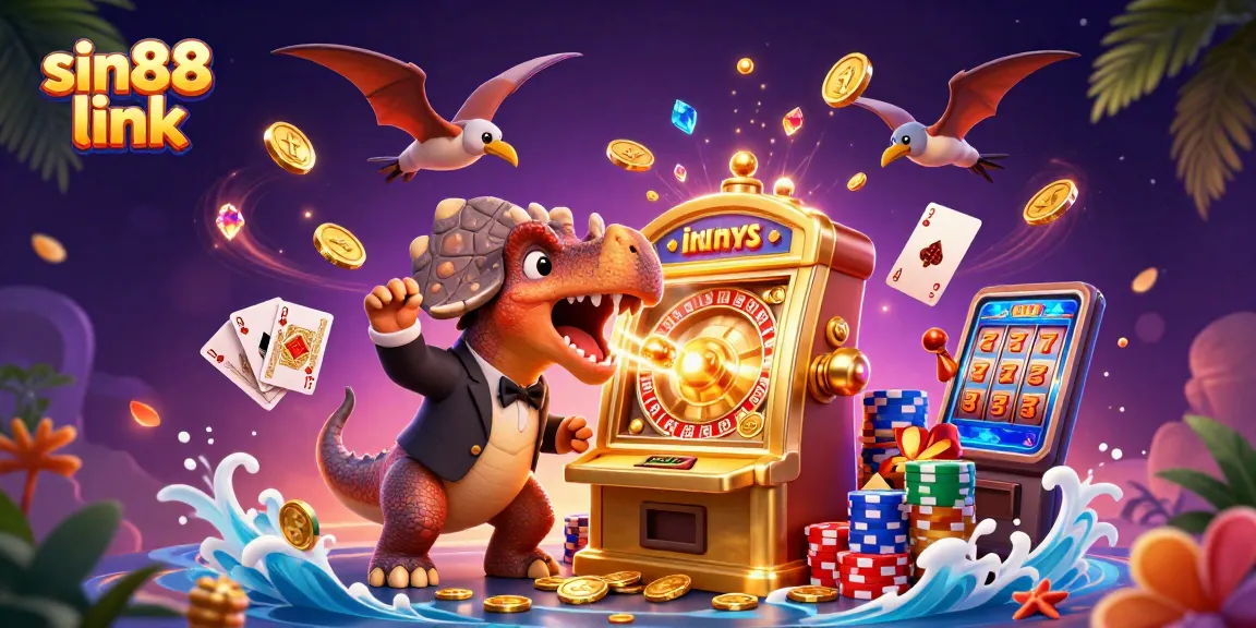 Experience winning thrills with the sin88 link jackpot slot machine illustration featuring dynamic casino elements.