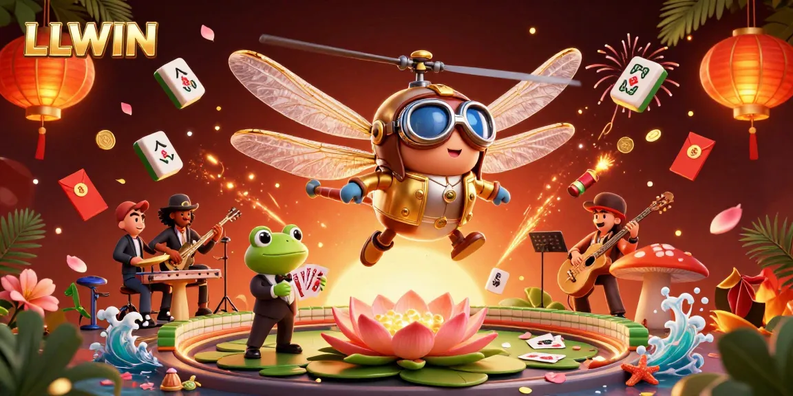 Experience thrilling gaming at LLWIN, depicted by a vivid dragonfly pilot and casino environment.