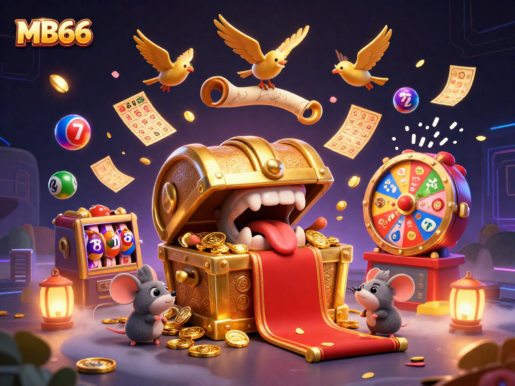 Engage with the thrilling MB66 gaming world featuring rich visuals of treasure, luck, and vibrant casino elements.