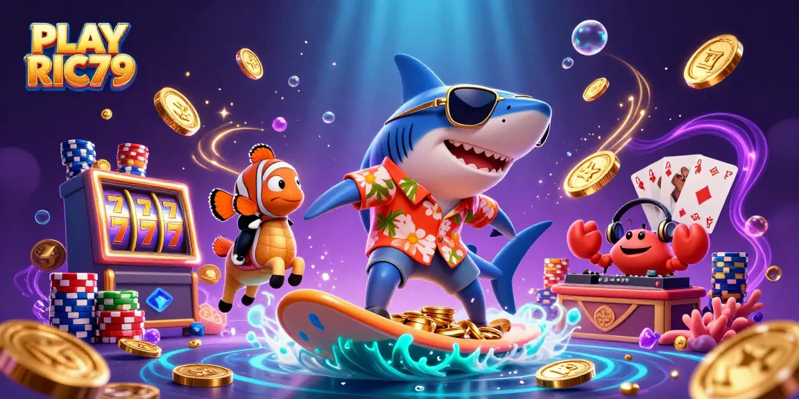 Join the fun and excitement with PLAY RIC79 featuring vibrant casino characters and golden treasures.