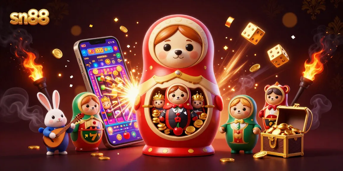 Sn88 casino delights with a vibrant scene showcasing playful bears and dynamic slot elements.
