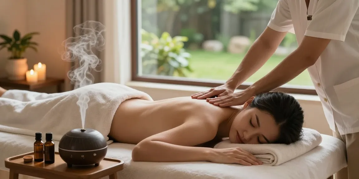 인천출장마사지 relaxing home environment with essential oils and calming decorations.