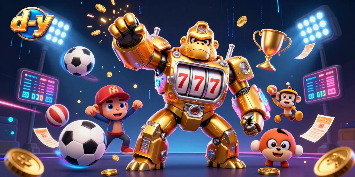 Experience dynamic wins with d-y's golden gorilla mech amidst thrilling sports betting action.