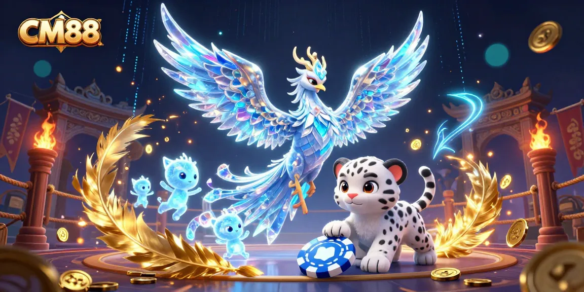 Engage with CM88's immersive 3D casino adventure featuring a captivating ice phoenix and playful elements.