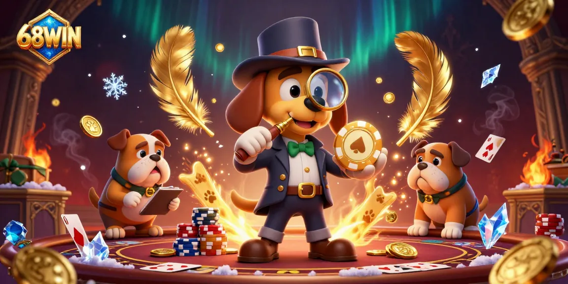 Engage in thrilling gambling action with 68WIN at a vibrant casino scene, showcasing poker excitement.