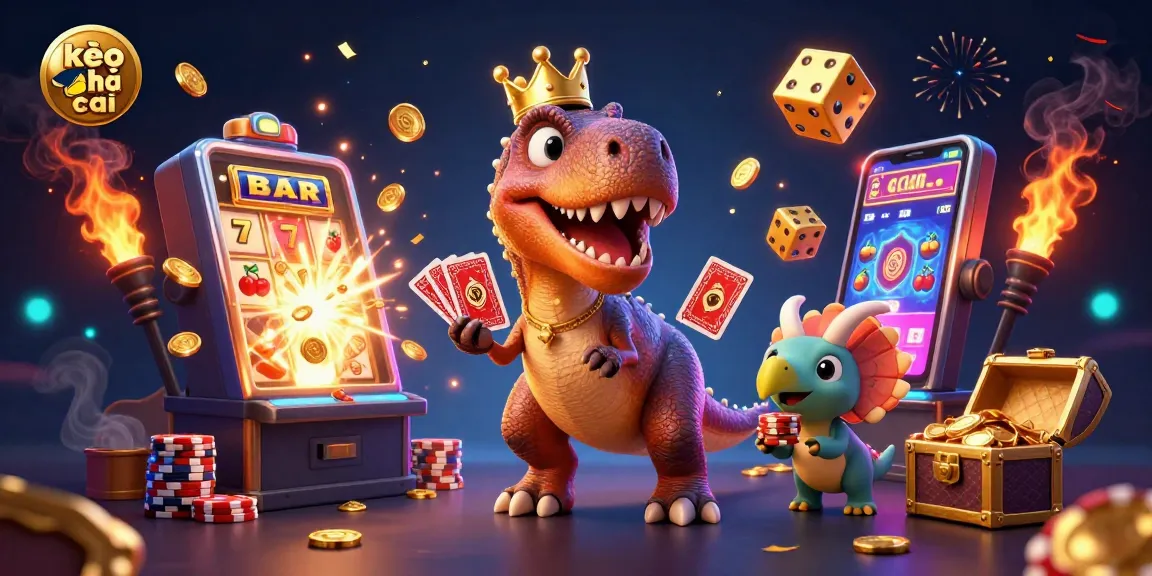 Engage with kèo nhà cái through a vibrant 3D digital illustration of colorful casino action.