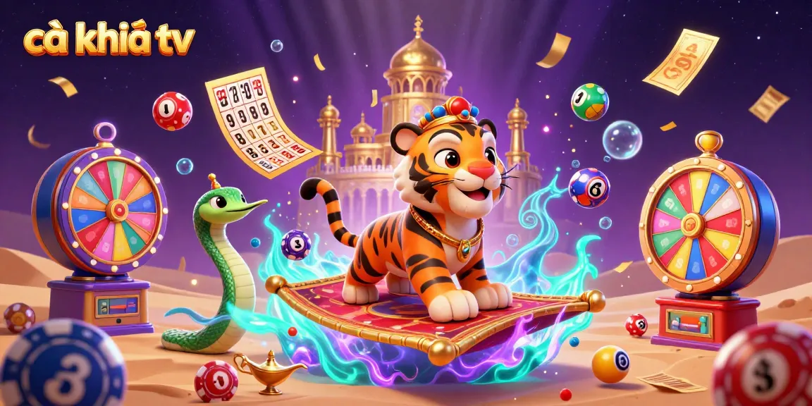 Cà khịa tv showcases a vibrant 3D scene of an Arabian Nights-themed sultan with magic elements enhancing the gambling experience.