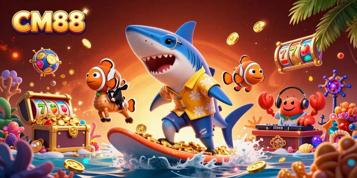 Join in the excitement of CM88 with dynamic casino action featuring a shark, clownfish, and crab DJ.
