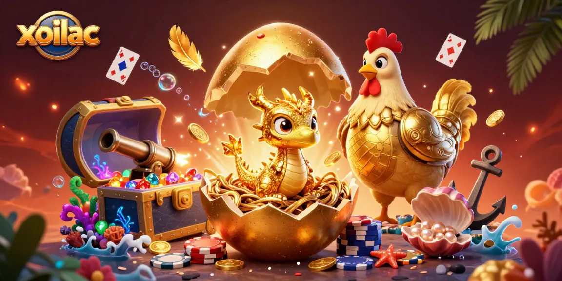 Experience thrilling betting action with xoilac's dazzling casino illustration featuring gold dragon and poker chips.