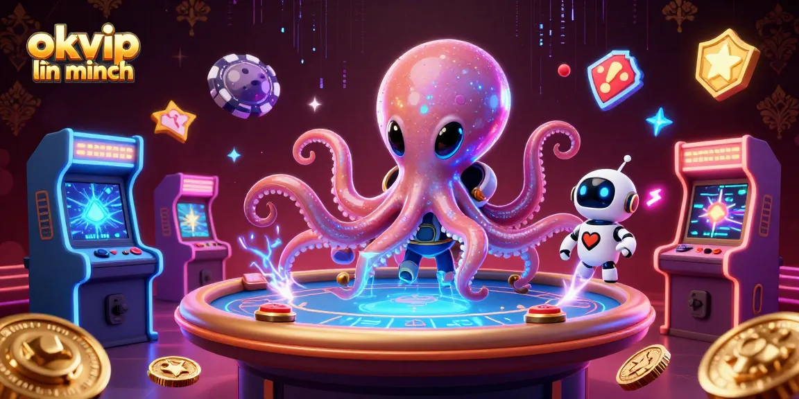 Engage in thrilling games at okvip liên minh with a vibrant scene of an alien octopus at a holographic poker table.