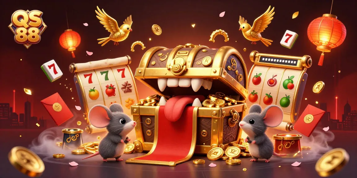 Experience thrilling gameplay at QS 88 with vibrant casino illustrations and dynamic gaming elements all around.