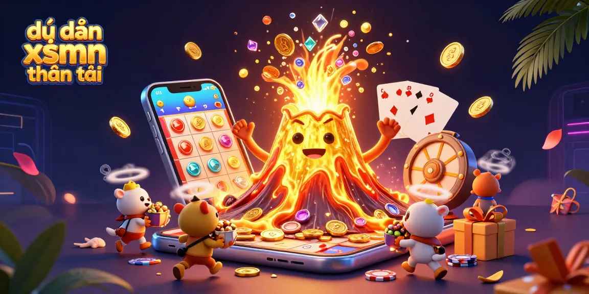 Spin the lottery wheels with dự đoán xsmn thần tài, featuring gold coins and treasures erupting.