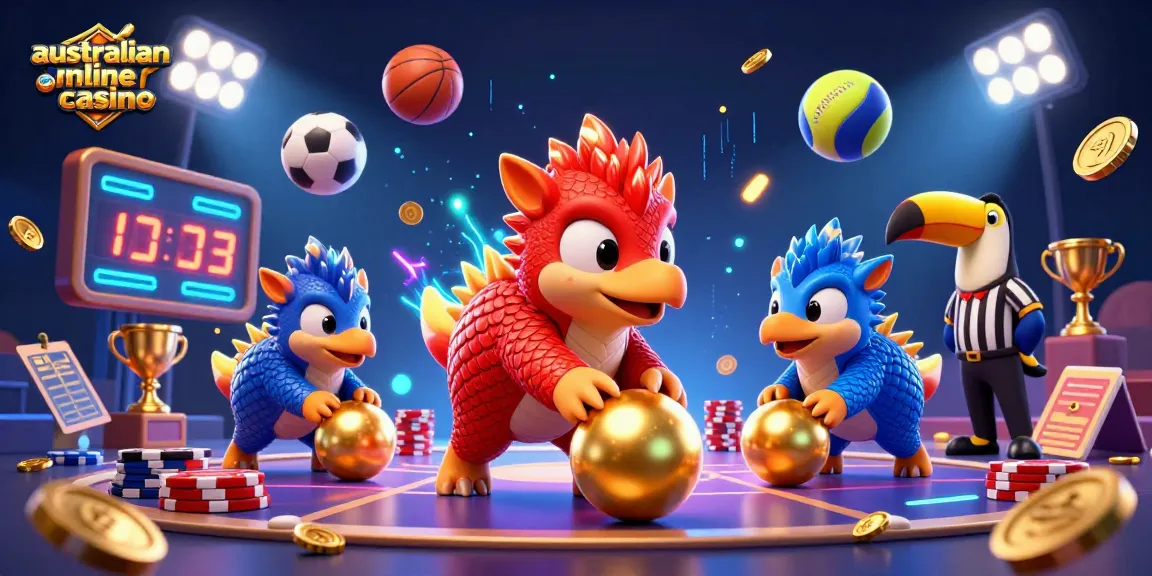 Experience the excitement of the australian online casino with animated pangolins competing amid vibrant game elements.