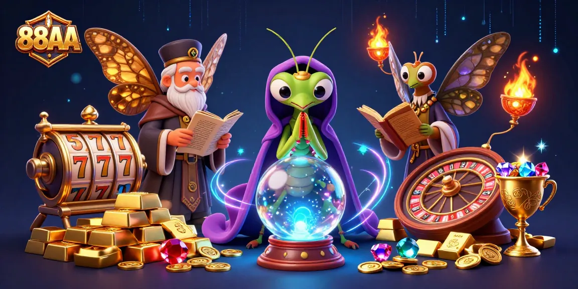 Experience the thrill of 88AA with 3D casino characters, slot reels, and dazzling treasures.