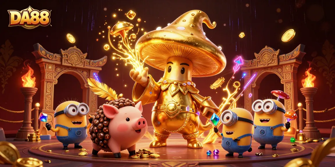 Experience magical wins with DA88 in this enchanting casino scene featuring golden treasures.